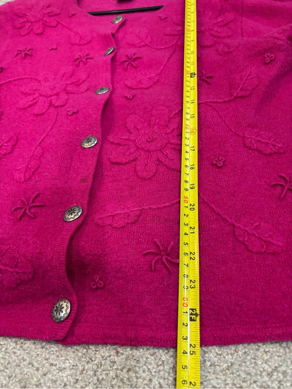 Timberlea Wool Bright Pink Embroidered Button Cardigan Sweater Large Vintage - Picture 2 of 10